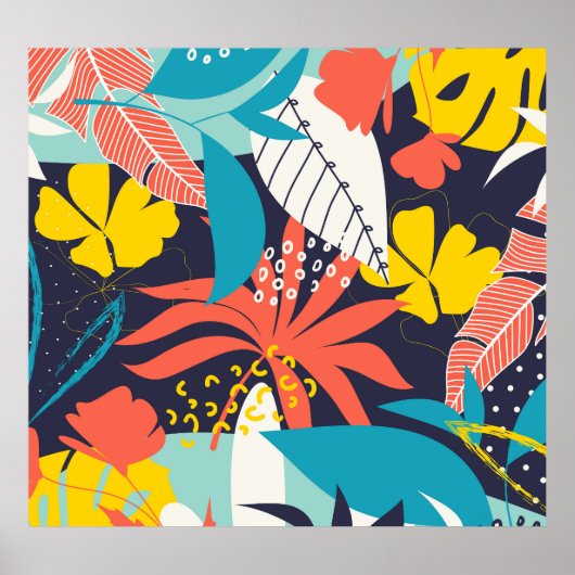 Poster Bright Tropical Feuilles Dark Motif (Devant)
