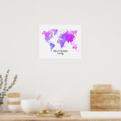 Poster Bright Watercolor Carte du monde Mariage Livre d'o (Cuisine)