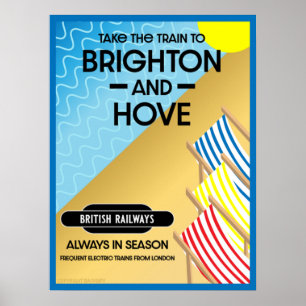 Poster Brighton Et Hove Train Travel Beach Art
