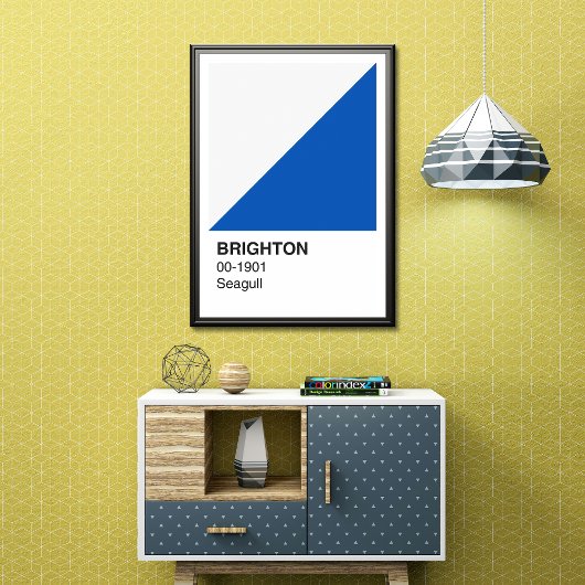 Poster Brighton Seagull bleu et blanc - Bordure blanche