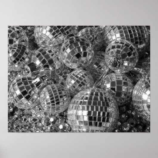 Poster Brillant Boule Disco Ornements noir et blanc Photo (Devant)