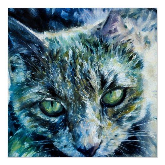 Poster brillant de chat à l'oeil vert superbe (Devant)