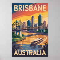 Brisbane Australie Illustration Voyage Art Vintage