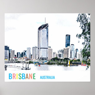 Poster Brisbane Australie ville skyline imprimer voyage