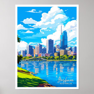 Poster Brisbane Australie Voyage Vintage Illustration