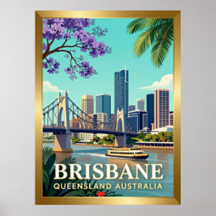 Poster Brisbane Queensland Rivière Skyline