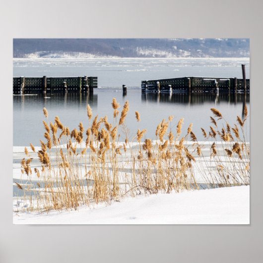 Poster Brise-eau dans la rivière Hudson glacée (Devant)