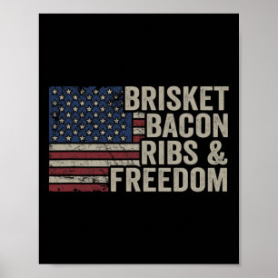 Poster Brisket Bycon Ribs Et Liberté - Grill Bbq Funny M