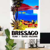 Poster Brissago, Tessin, Suisse. Village et lac (Bureau à domicile)