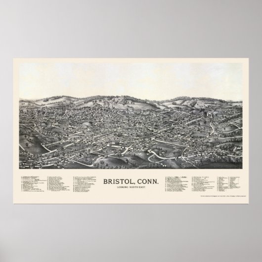 Poster Bristol, CT Carte panoramique - 1889 (Devant)