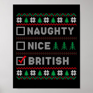 Poster British Naughty Nice Liste Santas Liste Funny Chri