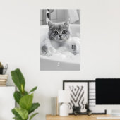 Poster British Shorthair Cat Bath Print, Funny Bathroom (Bureau à domicile)