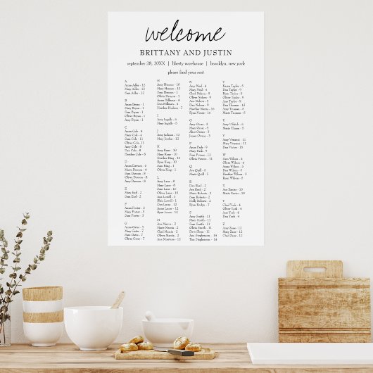 Poster Brittany Elegant Alphabetical Seating Chart (Cuisine)