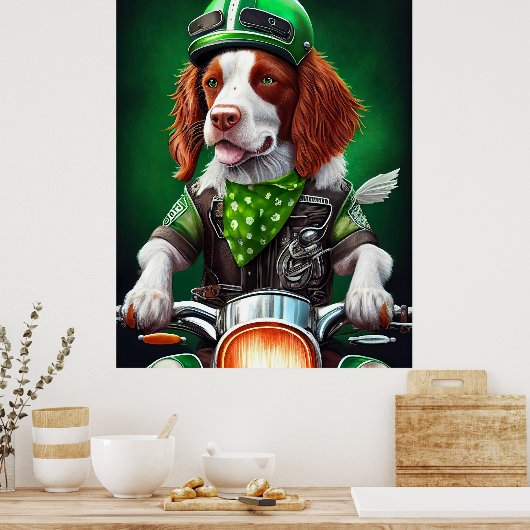 Poster Brittany Spaniel conduite vélo St. Patrick's Day (Cuisine)