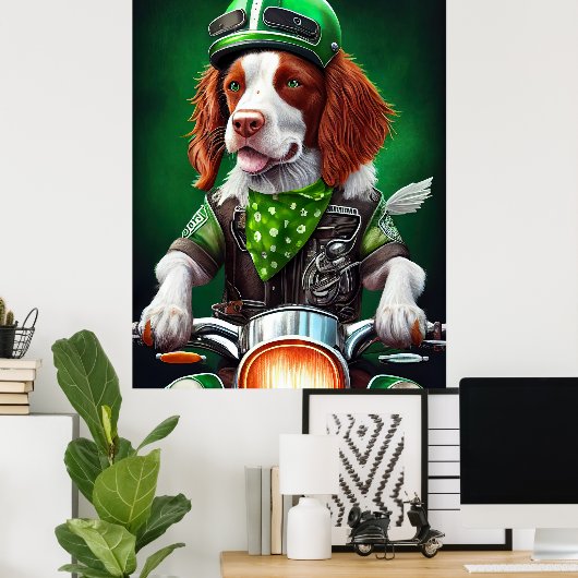 Poster Brittany Spaniel conduite vélo St. Patrick's Day (Bureau à domicile)
