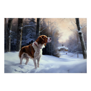 Poster Brittany Spaniel Laissez Neige Noël