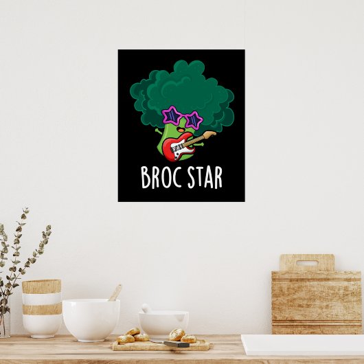Poster Broc Star Funny Brocolli Rock Star Pun Dark BG (Cuisine)