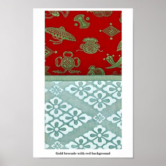 Poster Brocade or avec arrière - plan rouge (Devant)