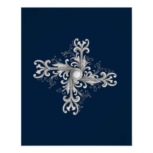 Poster Broche Quatrefoil Perle Filigrane Argent (Devant)