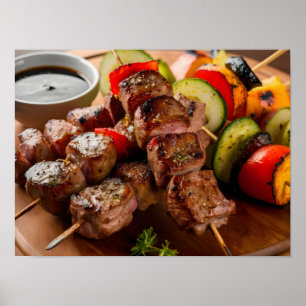 Poster brochettes de viande grillée et kébab de chichi