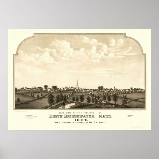 Poster Brockton, MA Carte panoramique - 1844 (Devant)