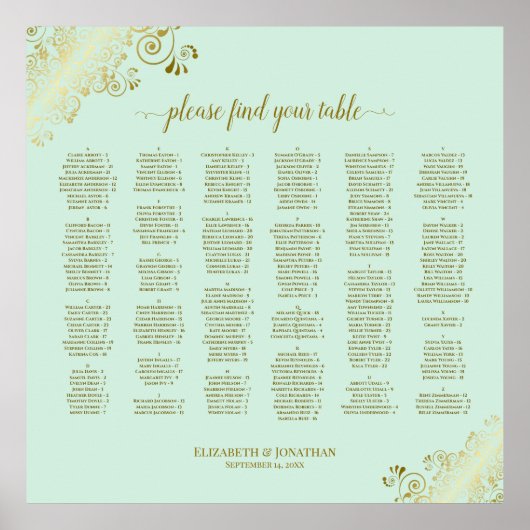 Poster Broderie dorée sur un plan de table alphabétique v (Devant)