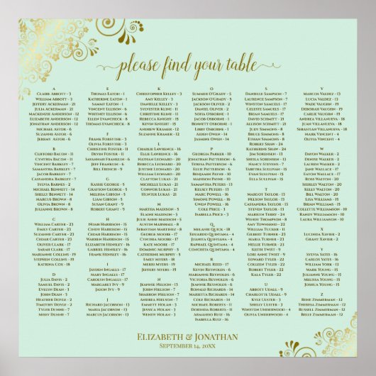 Poster Broderie dorée sur un plan de table alphabétique v (Devant)
