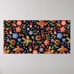 Poster Broderie motif sans couture avec de belles fleurs