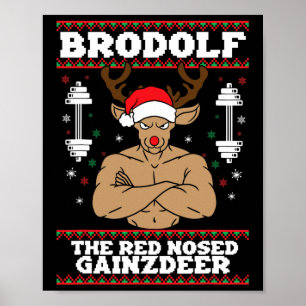 Poster Brodolf Noël drôle de renne musclé Gym Culturisme
