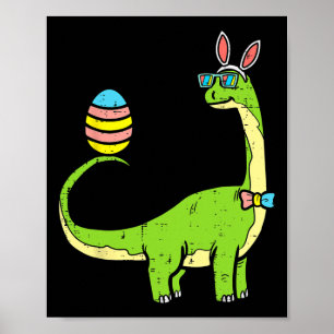 Poster Brontosaurus Bunny Oeufs Oeufs Jour de Pâques Dino