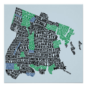 Poster Bronx New York City Typography Map Perfect Poster