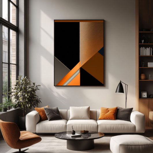 Poster Bronze Texturé et Abstrait Géométrique Orange