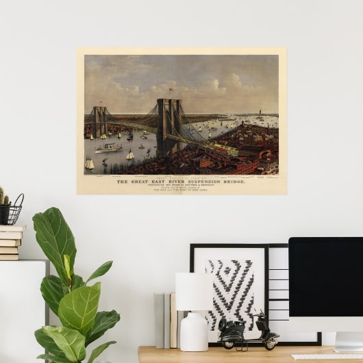 Poster Brooklyn Bridge by et 1885) (Bureau à domicile)