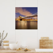 Poster Brooklyn Bridge et Manhattan à la nuit. (Cuisine)