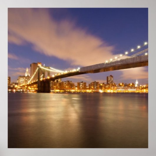 Poster Brooklyn Bridge et Manhattan à la nuit. (Devant)