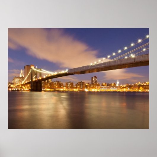 Poster Brooklyn Bridge et Manhattan à la nuit. (Devant)