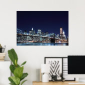 Poster Brooklyn Bridge et Manhattan Skyline la nuit (Bureau à domicile)