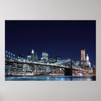 Poster Brooklyn Bridge et Manhattan Skyline la nuit