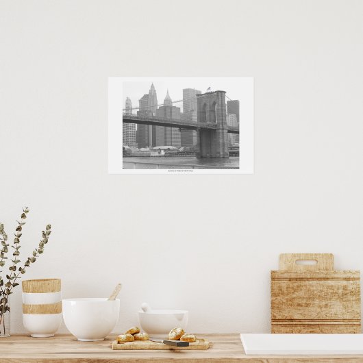 Poster Brooklyn Bridge New York, drapeau couleur B&W (Cuisine)