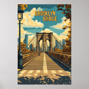 Poster Brooklyn Bridge NYC Illustration Vintage Voyage