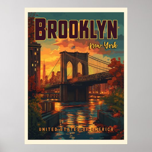 Poster Brooklyn Bridge Sunrise - Un Vintage voyage (Devant)