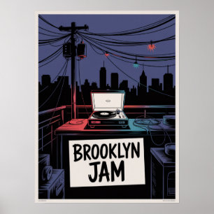 Poster Brooklyn Jam Toit Plat Joueur de Disques Nuit Skyl