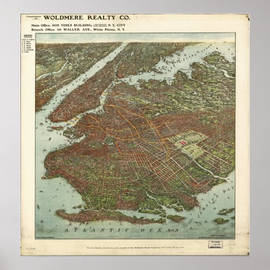 Poster Brooklyn New York 1908 Antique carte panoramique (Devant)