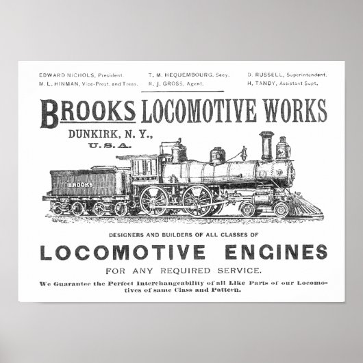 Poster Brooks Steam Locomotive Works 1890 Poster-2 (Devant)