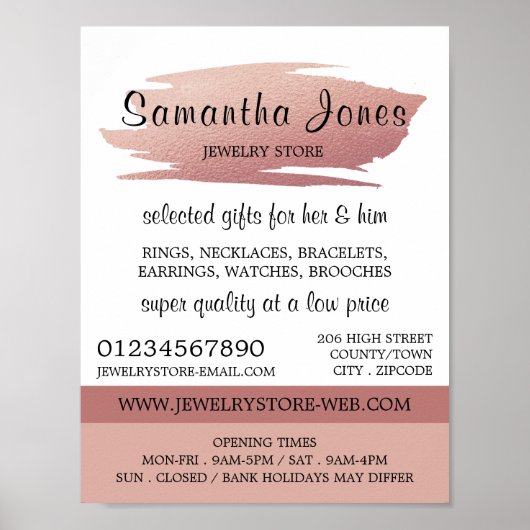 Poster Brosse à huile Rose moderne, magasin de bijoux (Devant)