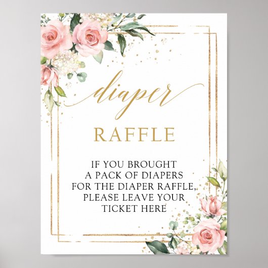 Poster Brosse rose floral or géométrique Diaper Raffle (Devant)