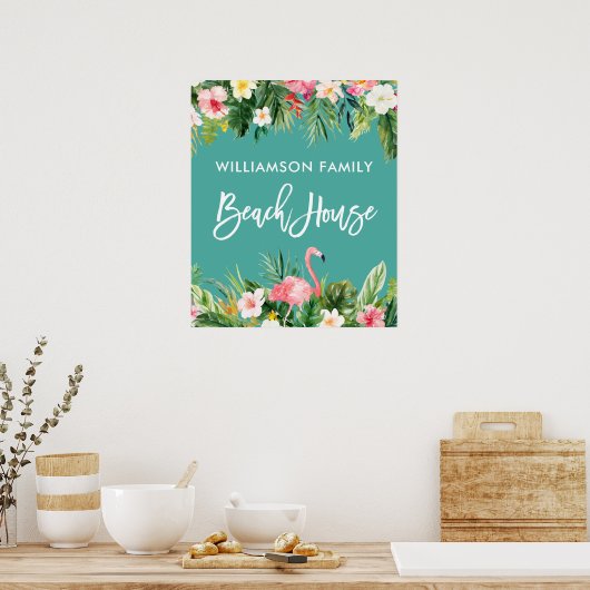 Poster Brosse Script Tropical Floral Beach House (Cuisine)