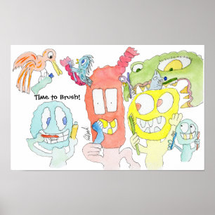 Poster Brossez-vous les dents, petits monstres !