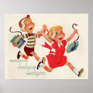 Poster brother and sister on theiway to school
