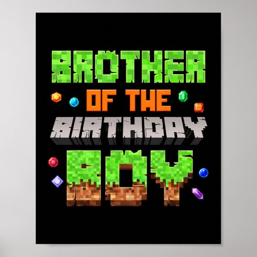 Poster Brother Of The Birthday Boy Pixel Gaming Video Gam (Devant)